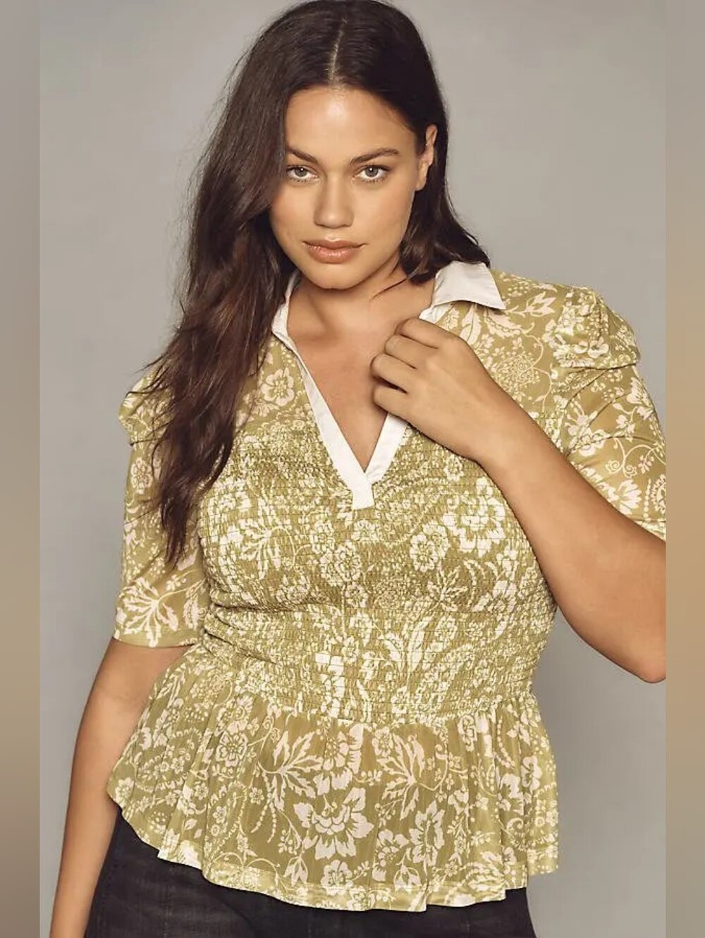 Maeve short-sleeve smocked polo top